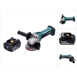 Meuleuse Makita DGA 452 sans fil avec batterie, capot et poignée latérale