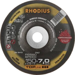 Disque à ébarber Rhodius RS580 EXTENDED pour acier, inox et fonte